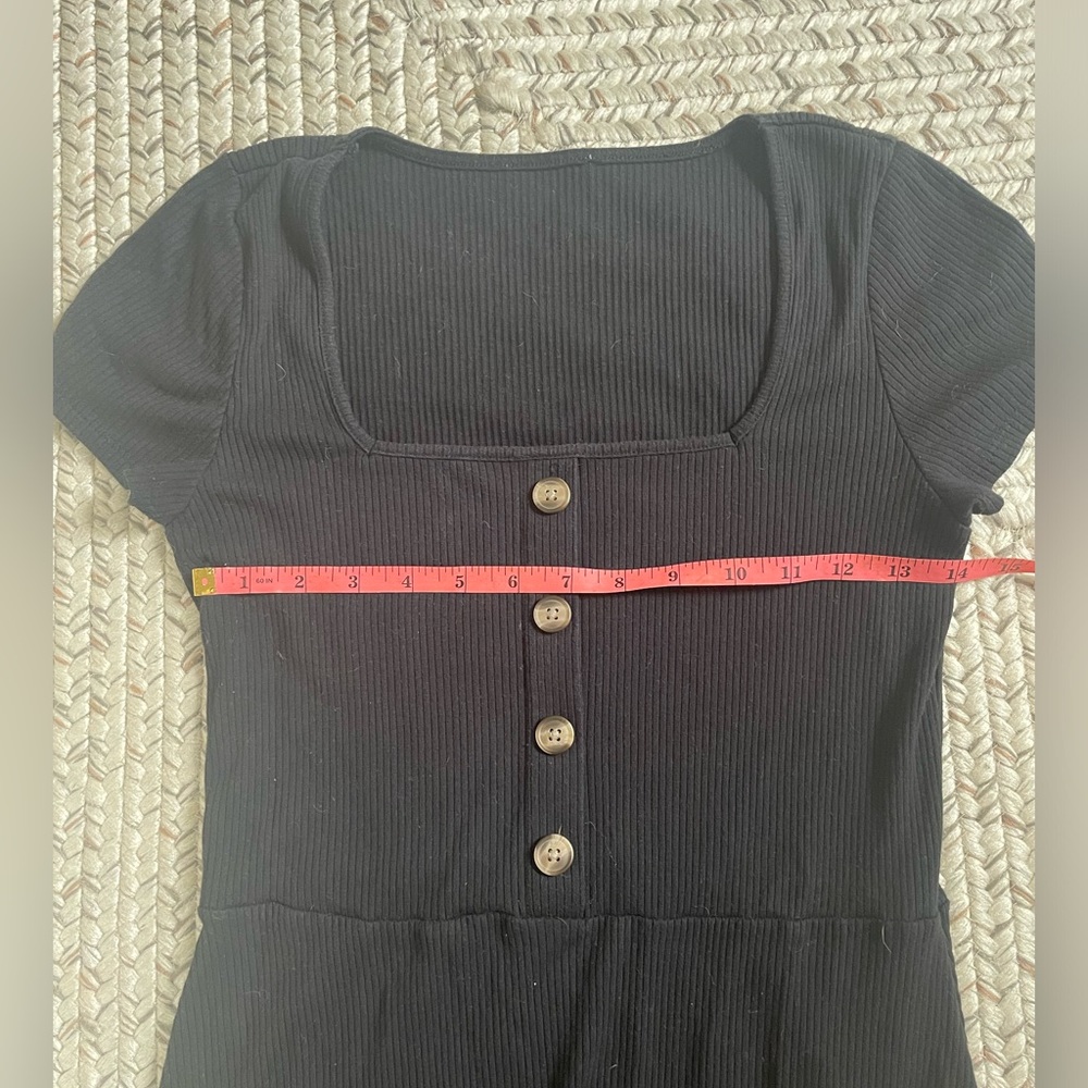 *5/$20 or 3/$15* Square Neck Short Sleeve Ribbed Black Dress with Buttons - Picture 7 of 8